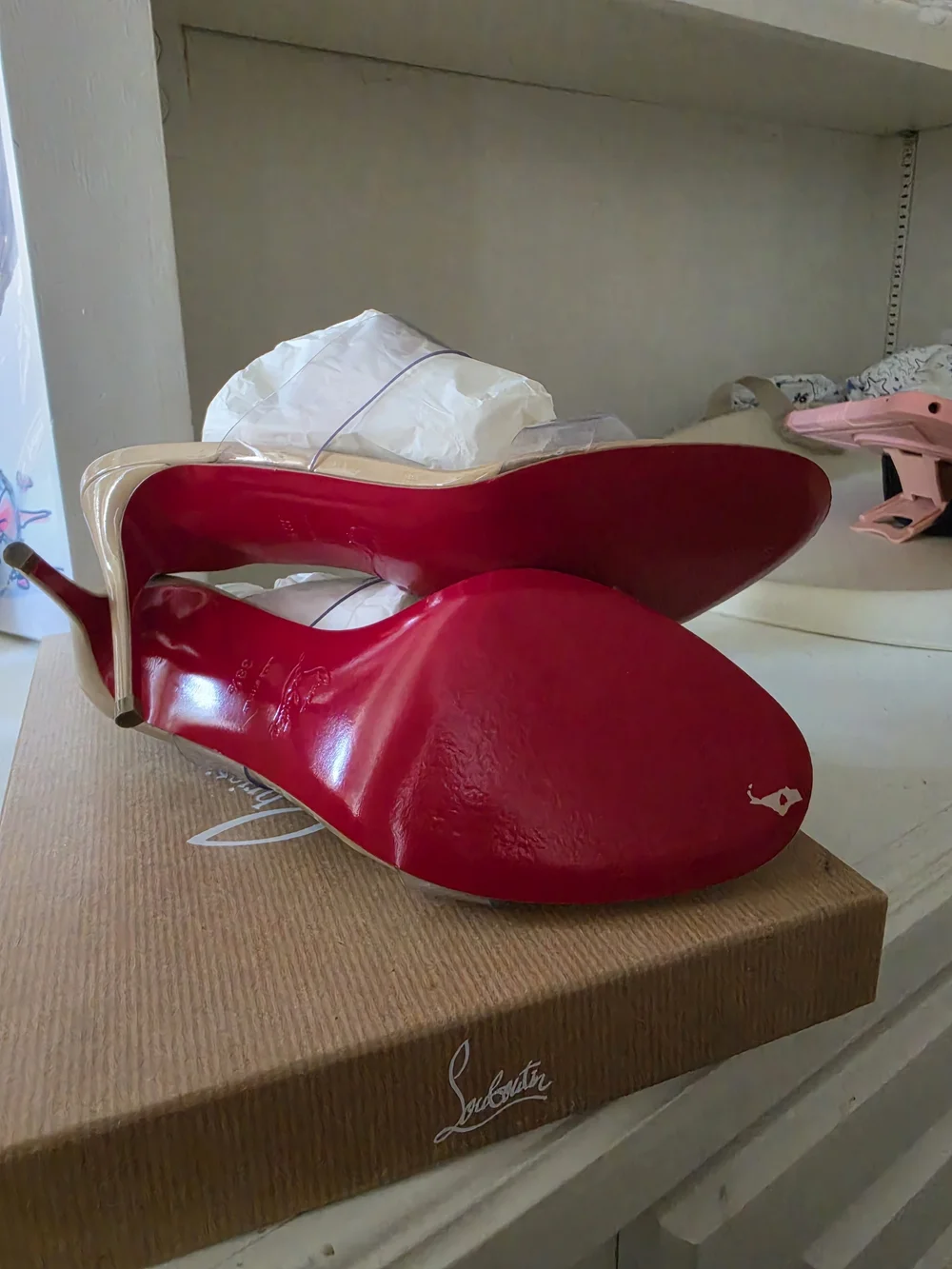 Christian Louboutin JUST NOTHING 85 PATENT NUDE 1 LIKE NEW - Picture 3 of 4